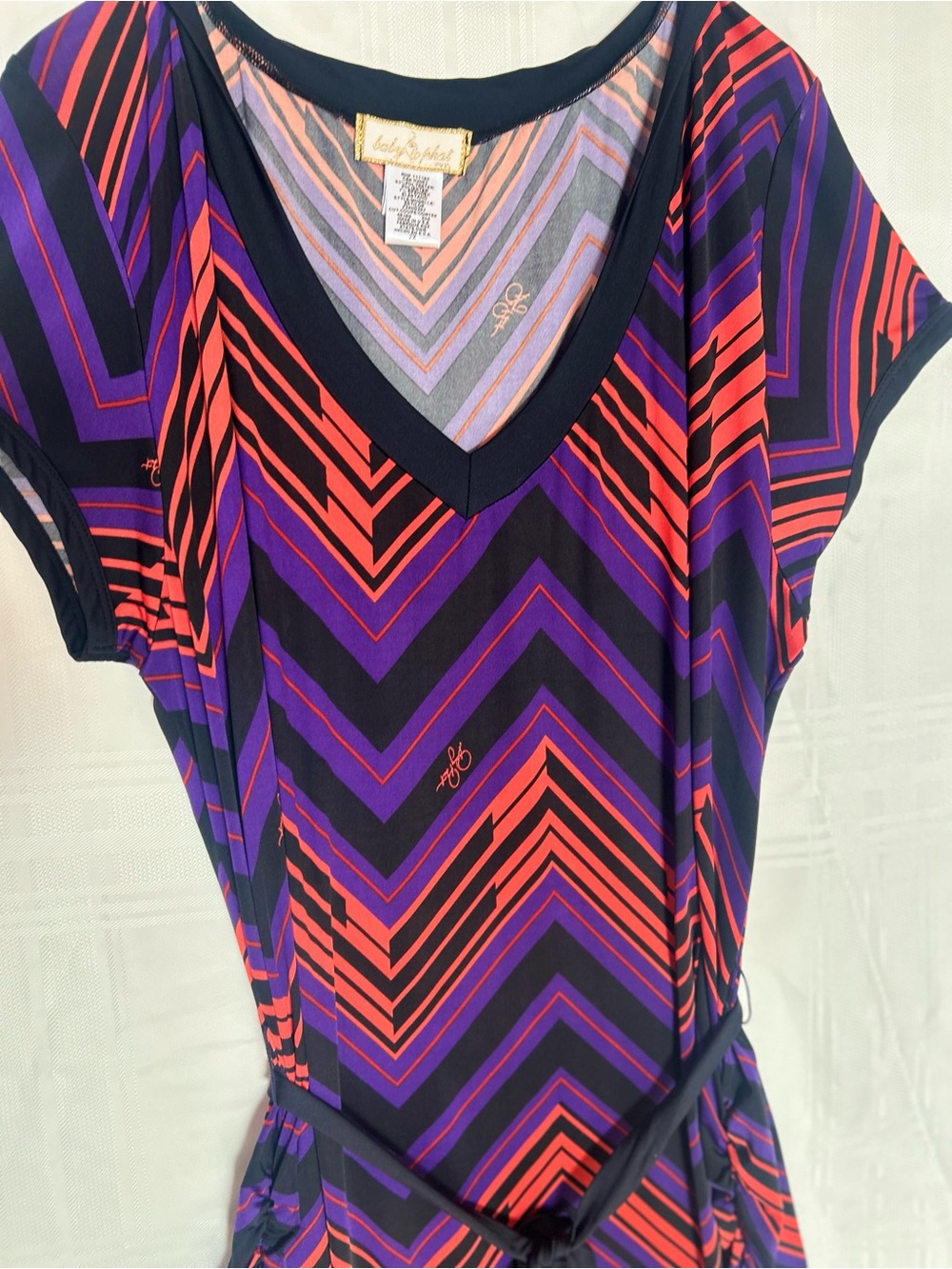 Plus size Baby Phat VNeck Chevron blouse or mini Dress in Purple & Coral w/ logo